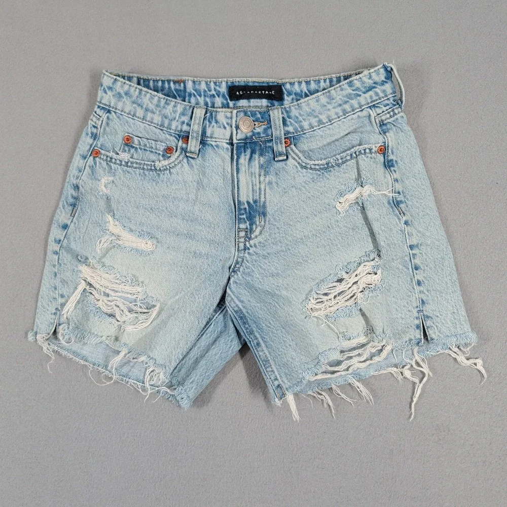 Aeropostale Shorts Baggy Short Women 0 Blue Denim Distressed Raw Hem